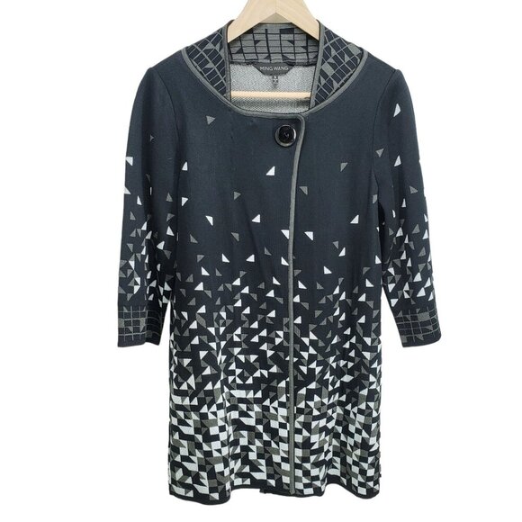 Ming Wang Top Button Cardigan Women's Size S Black Gray Triangle - Picture 10 of 10